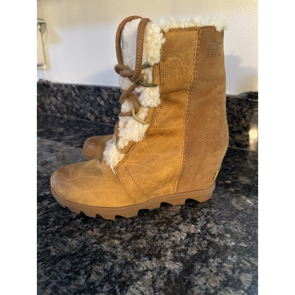 Sorel Women's Joan Of Arctic Wedge II Shearling Camel Sz 8 Bootie, Boots,‎ Shoes